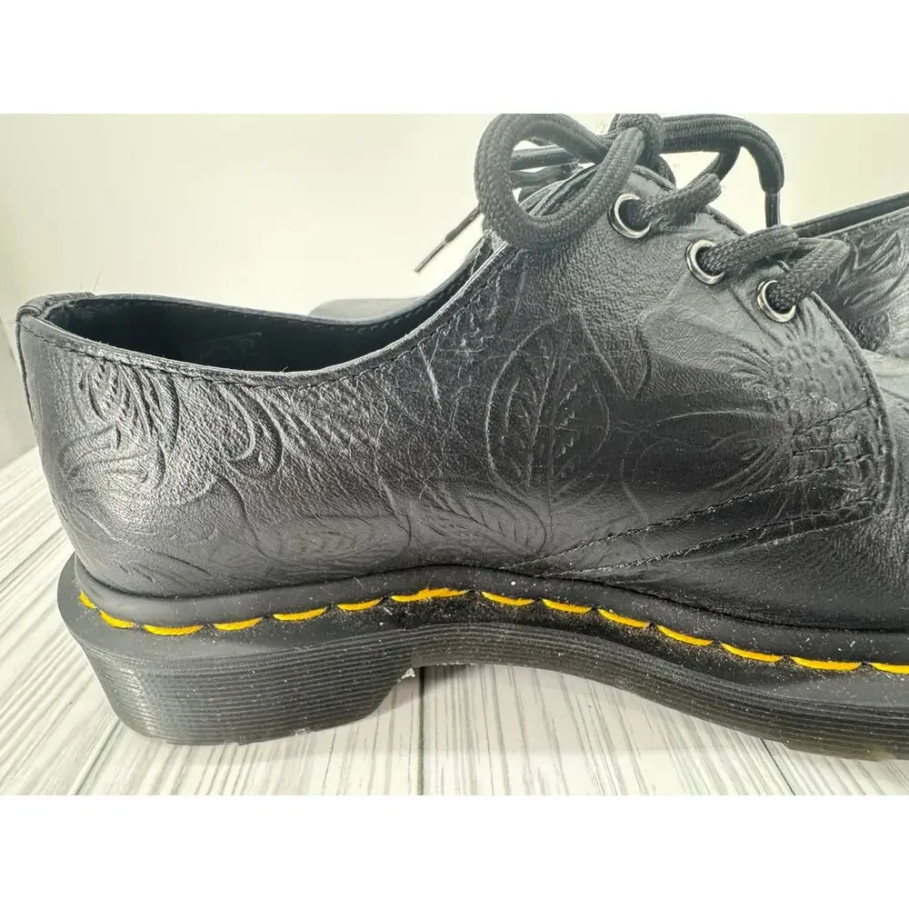 Dr. Martens 1461 Women's Sz 5 Black Floral Embossed Leather Oxford Shoes AirWair